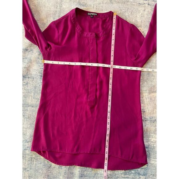 Express Fuchsia Pink Purple 3/4 Sleeve Zip Neckline Blouse Women's Small - Picture 6 of 9